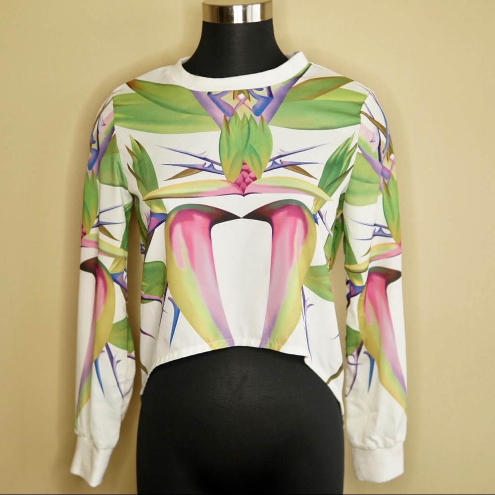 CHOIES Hi-Low Floral-Print Cotton-Blend Top